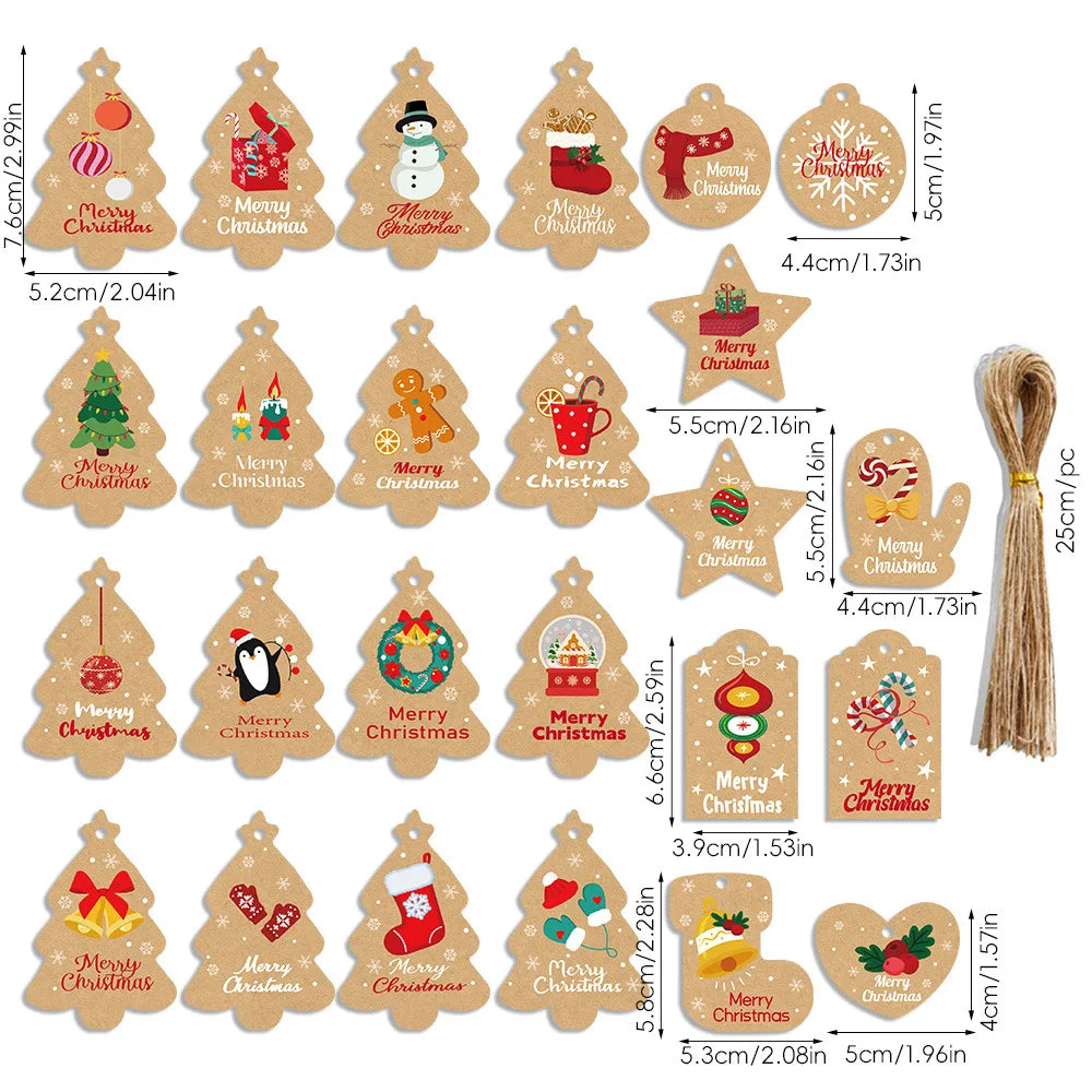50pcs Wood Christmas Tree Hanging Tags，Christmas Craft,Christmas Ornaments,Christmas Gift Tags With String,Merry Christmas Tags