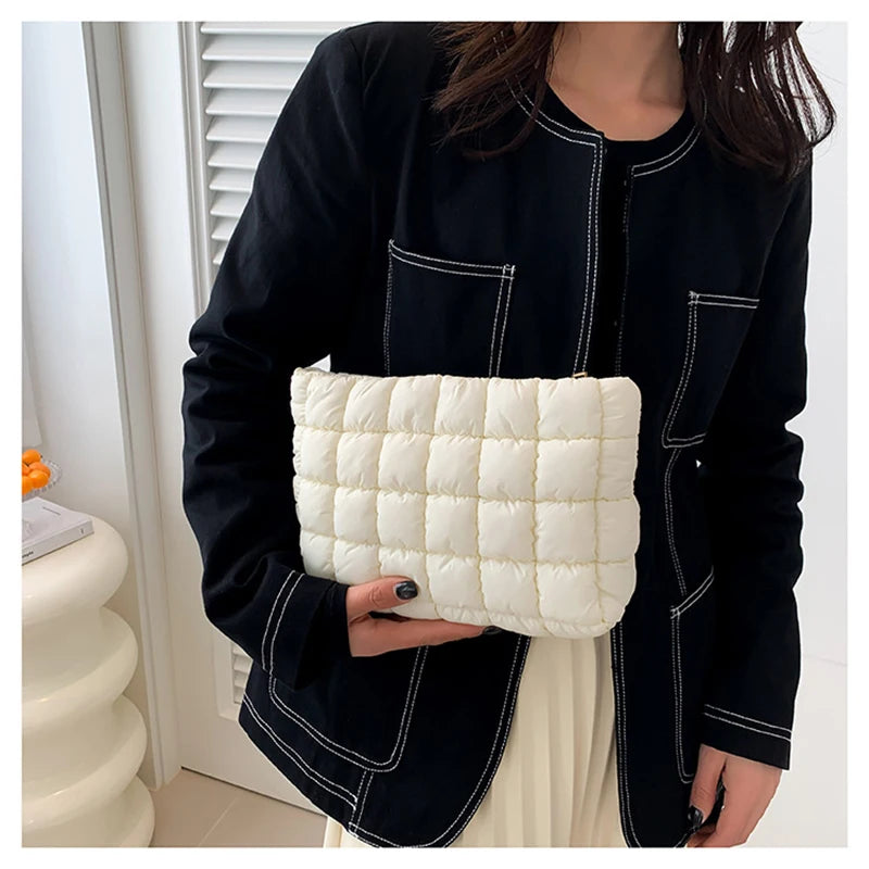 Women Cosmetic Quilted Bag Square Portable Makeup Storage Clutch Bags Simple Girl Lipstick Toiletry Organizer Small Handbag