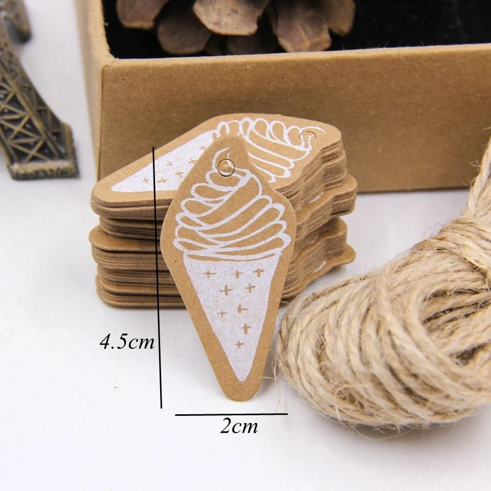 50PCS Christmas Kraft Paper Tags Handmade/Thank You DIY Crafts Hanging Tag With Rope for Christmas Gift Wrapping Supplies Favors