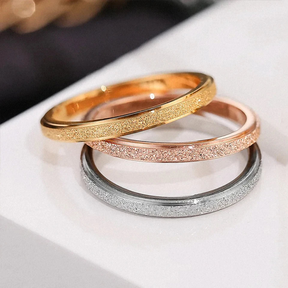 eManco Minimalist Personalized Frosted Stainless steel Women's ring Gold Color/Silver Color 2/3/5MM Wide Gold Girl Jewelry