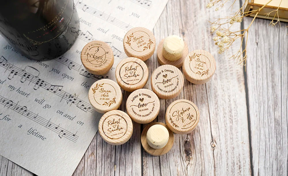 Custom 10/50/100pcs Wine Cork Stoppers Wedding Party Thank You Favors for Guest Engraved Wooden Bottle Cork Stopper