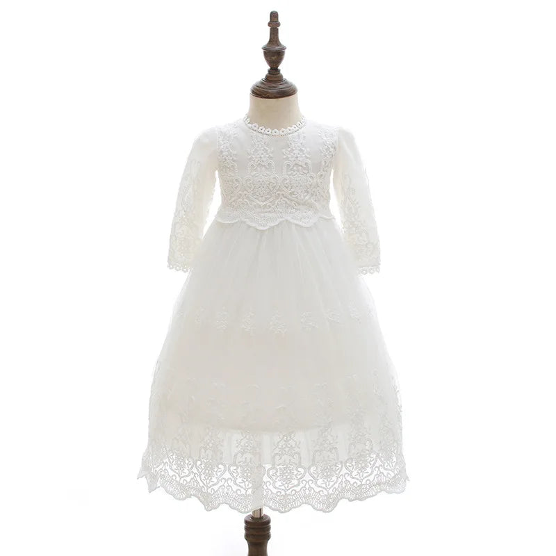 0-2 Years Children Lengthen Lace Christening Dress Baby Girls Infant Toddler Wedding Dress Little Girls White  Baptism Dress