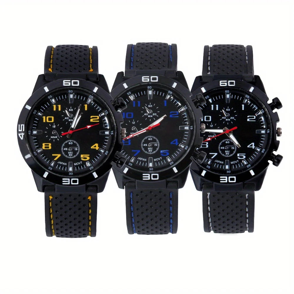 3pc/set Fashion Simple Mens Watch Analog silicone Male Watch Casual Men's Quartz Wrist Watch Ideal Choice for Thanksgiving Gifts