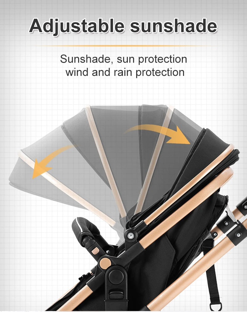 Poussette bébé 3-en-1 compacte, siège auto pour bébé, système de voyage portable pour bébé, poussette légère, poussette bidirectionnelle