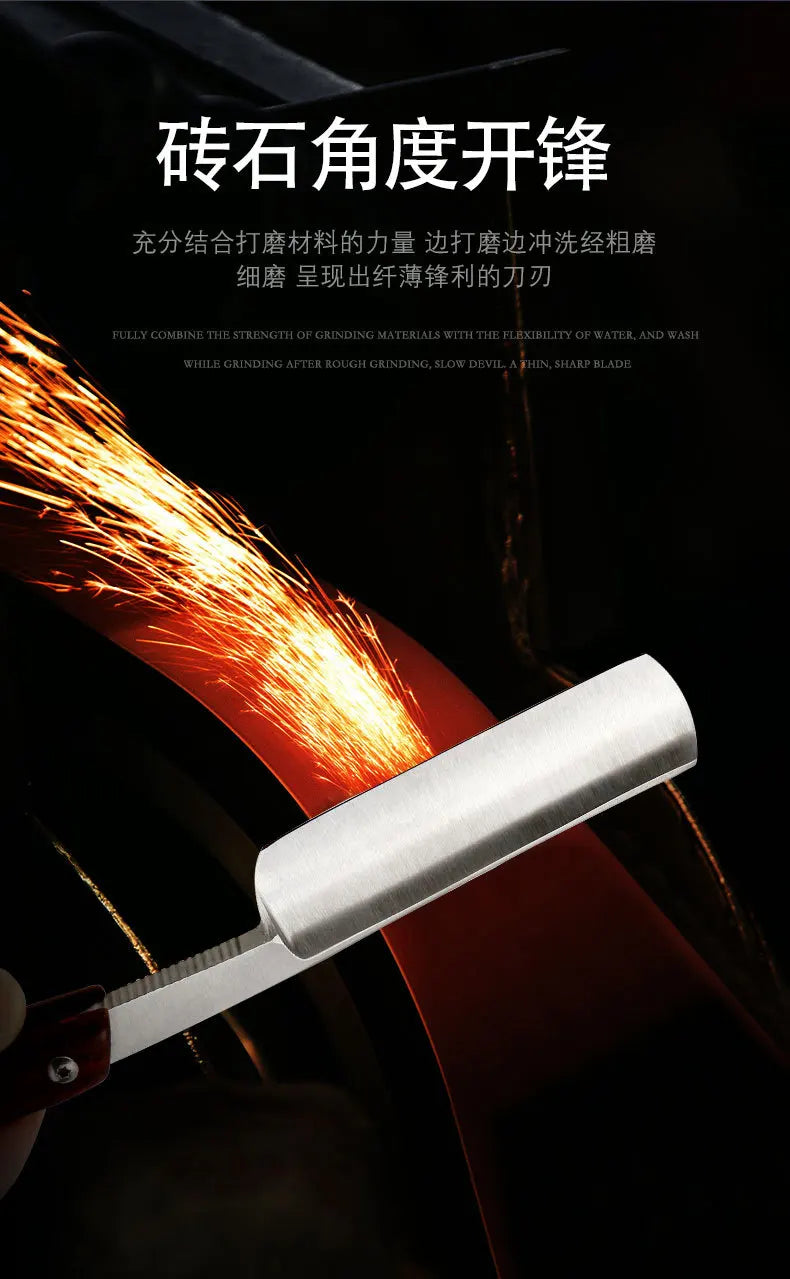 Rasoir à bord droit en acier inoxydable de qualité supérieure : rasoir manuel pointu, pliable et professionnel pour un rasage précis de la barbe