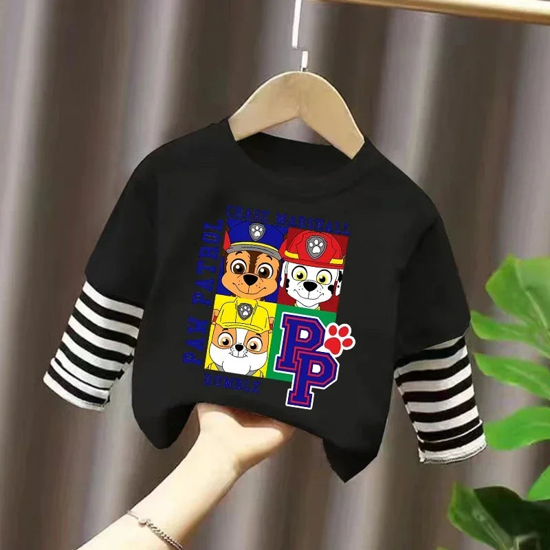 PAW Patrol T-shirt Cute Cartoon Print Long Sleeve Round Neck Kawaii Cotton Boys Girls Clothes Fashion Hip Hop Children Clothing