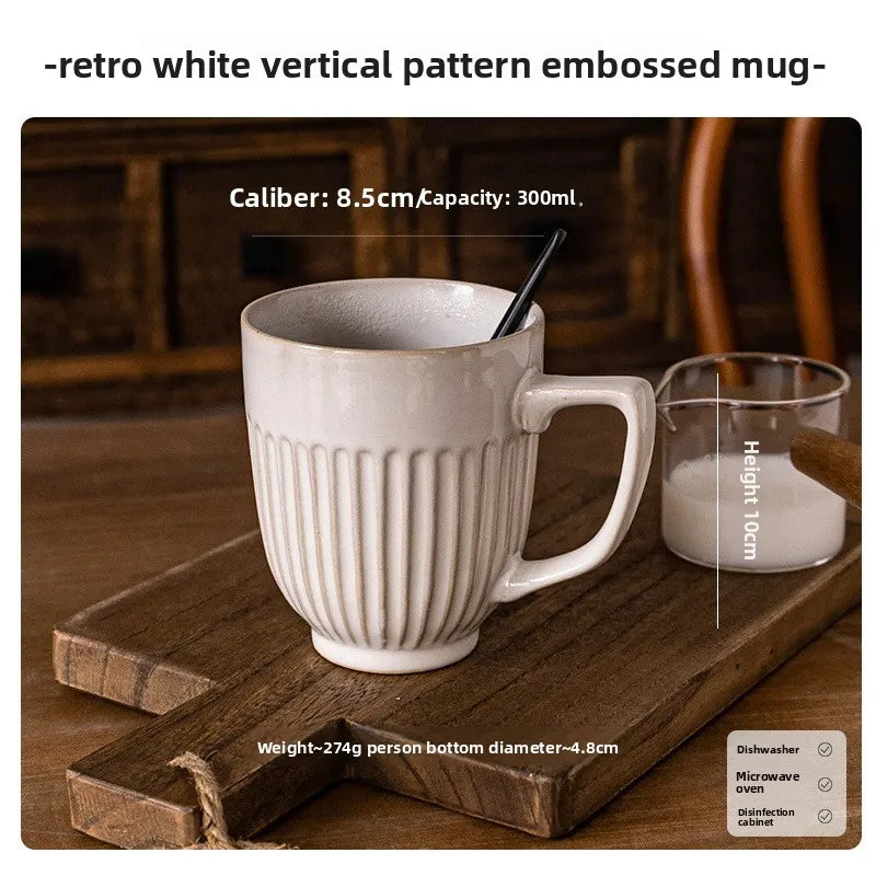 Vintage Mug  Simple Vertical Embossed Ceramic Water Cup High Aesthetic Ceramic Household Cup Couple Cup  Coffee Cup
