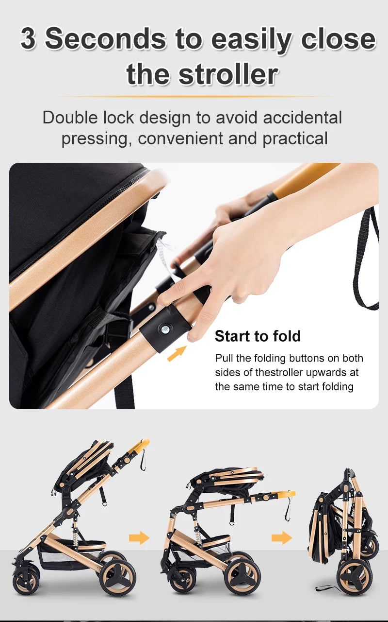 Poussette bébé 3-en-1 compacte, siège auto pour bébé, système de voyage portable pour bébé, poussette légère, poussette bidirectionnelle
