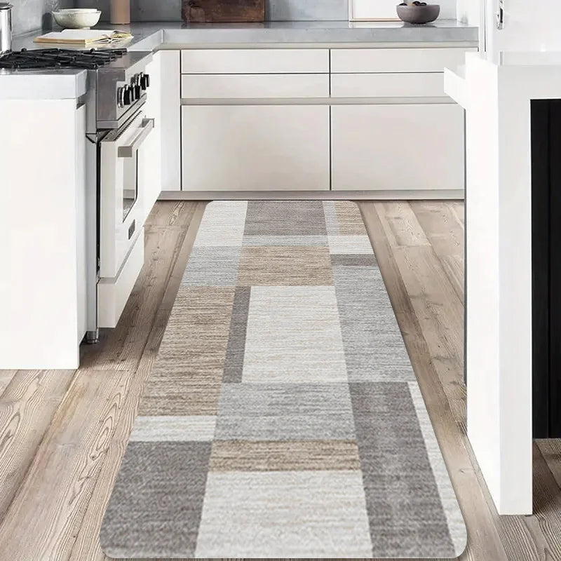 VIKAMA Rectangular Geometric Pattern Kitchen Floor Mat, Flannel  Floor Carpet Ideal For Kitchen, Living Room, Porch Home Decor