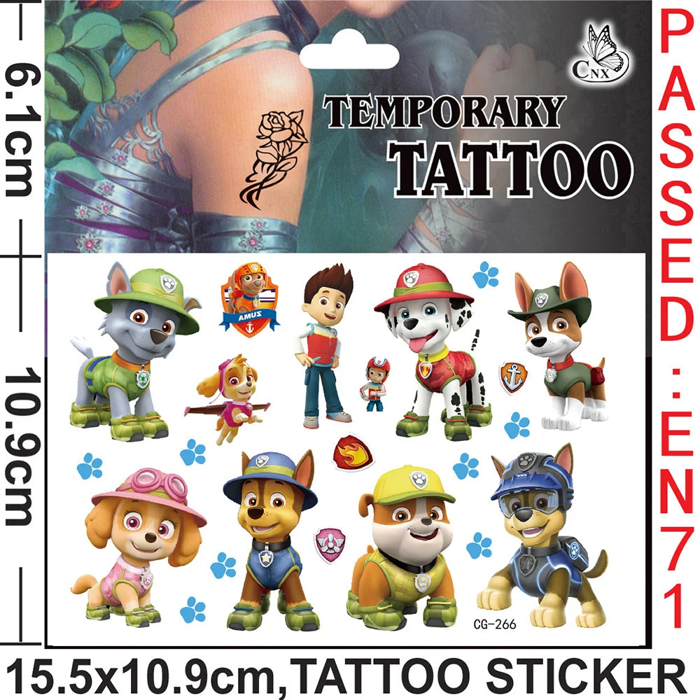 PAW Patrol Tattoo Cartoon Stickers For Kids Arm Face Glowing Body Art Waterproof Fake Temporary Cute Tattoos Children Toys Gifts