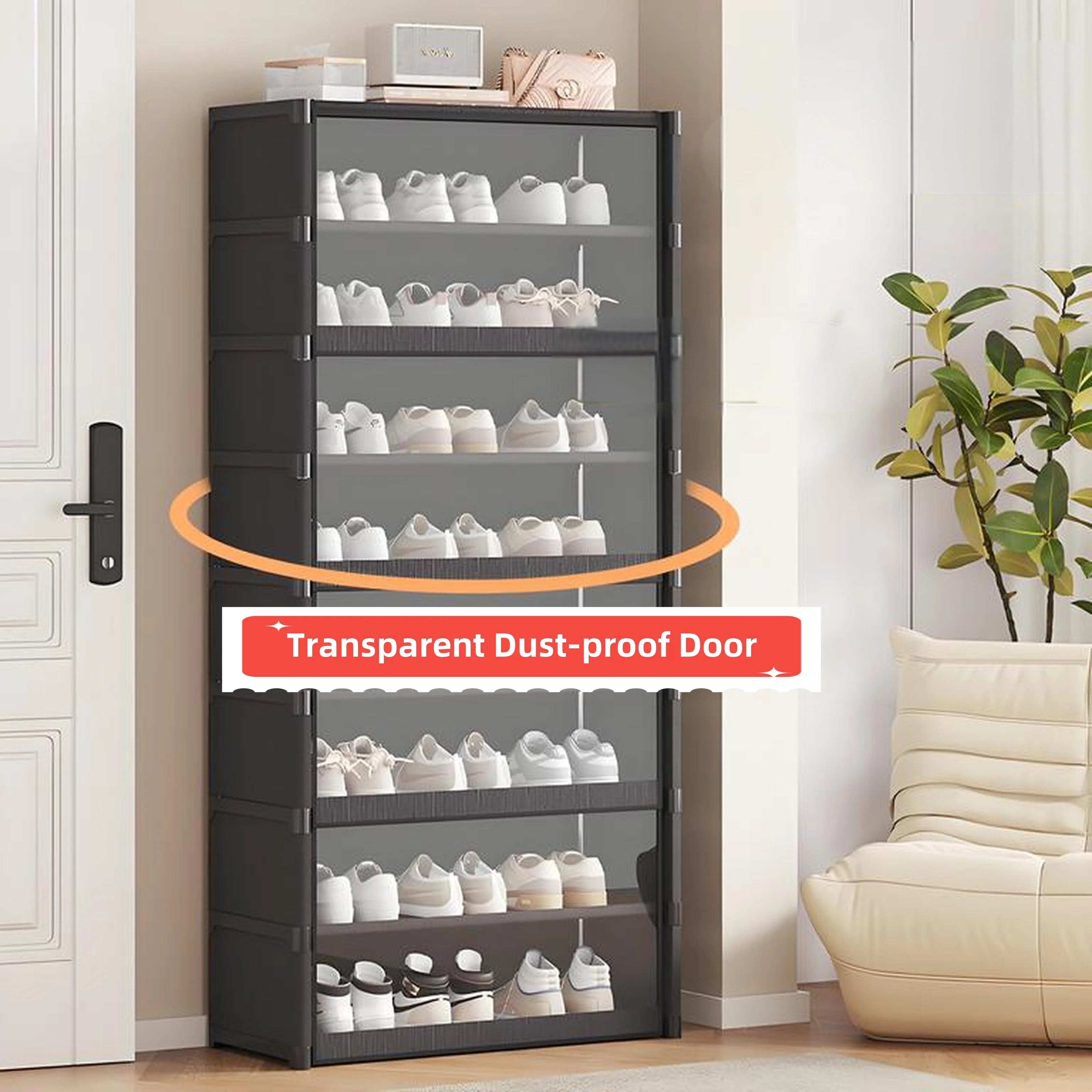 Grand support organisateur de rangement de chaussures anti-poussière avec porte transparente, boîte d'armoire de rangement pour pantoufles et baskets, étagère empilable haut en plastique