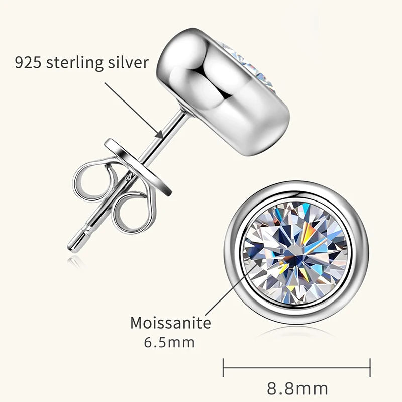 Lnngy 925 Sterling Silver Stud Earrings 5mm/6.5mm Round Moissanite Eearring With Certificate for Women Girl Daily Jewelry Gift