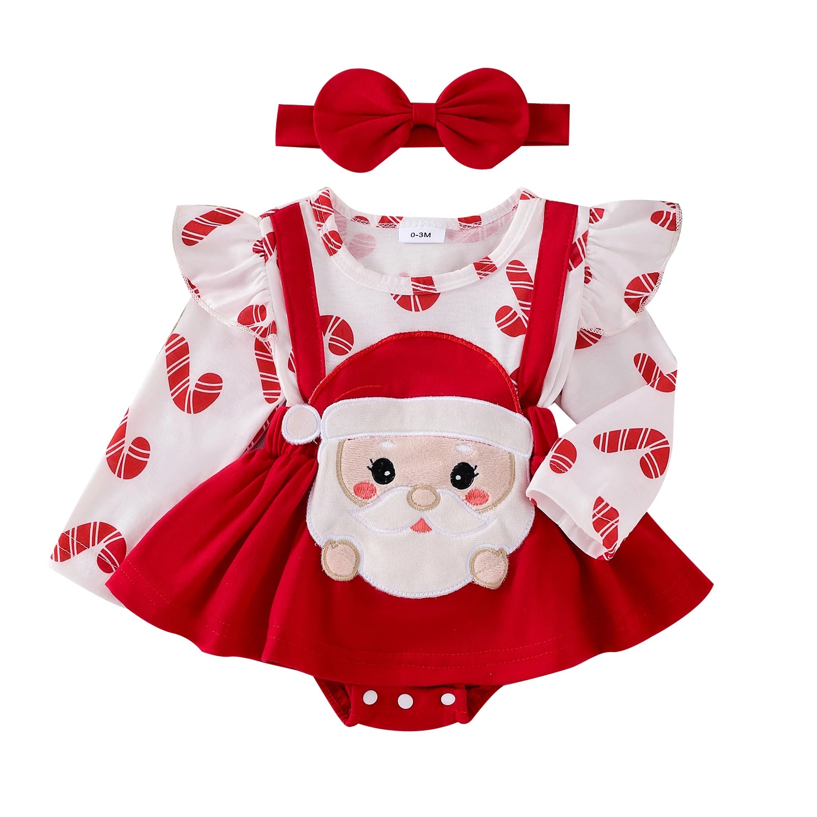 ma&baby 0-18M Christmas Newborn  Baby Girl Red Romper Long Sleeve Santa Ruffle Long Sleeve Jumpsuit Bow Headband Xmas Costumes