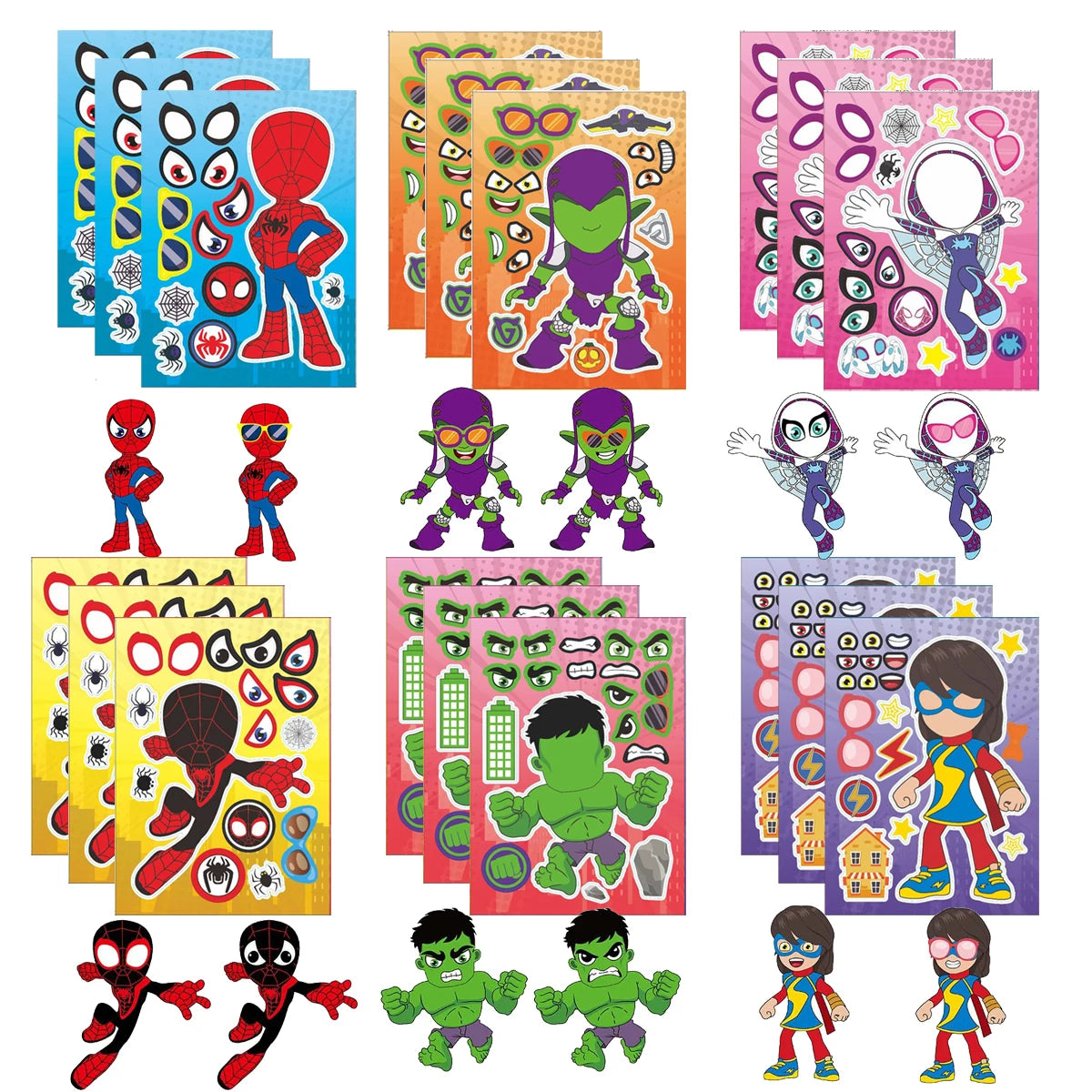6/12/18Pcs Spidey And His Amazing Friends DIY Make a Face Stickers Set  Spiderman Party Favors Goodie Bag Fillers for Kids Gifts