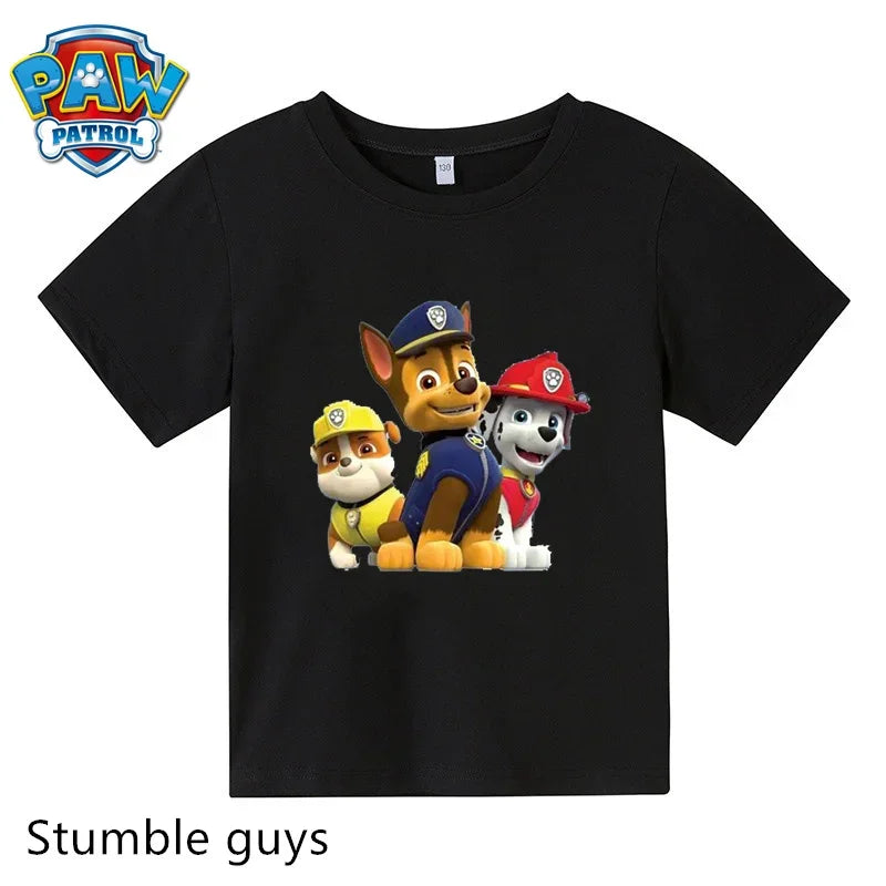 Paw Patrol Children T-shirt Simple Basic Black & White Short Sleeve Anime Cartoon Chase Skye Cute Summer Clothes Birthday Gift