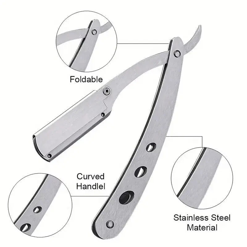 rasoir manuel bord droit en acier inoxydable support de coupe tranchant pliant