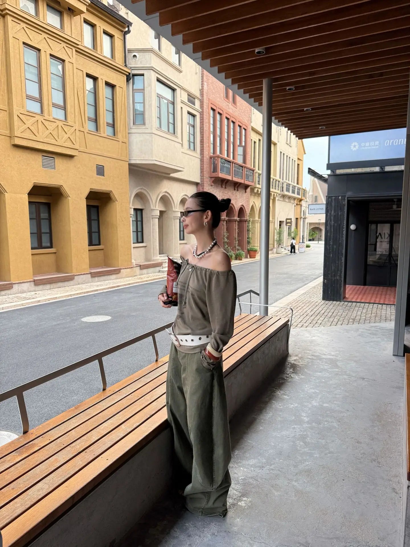 DEAT Fashion Splicing Silhouette Curved Jeans Women's High Waist Loose Wide Leg Denim Pants Autumn New 7A1005