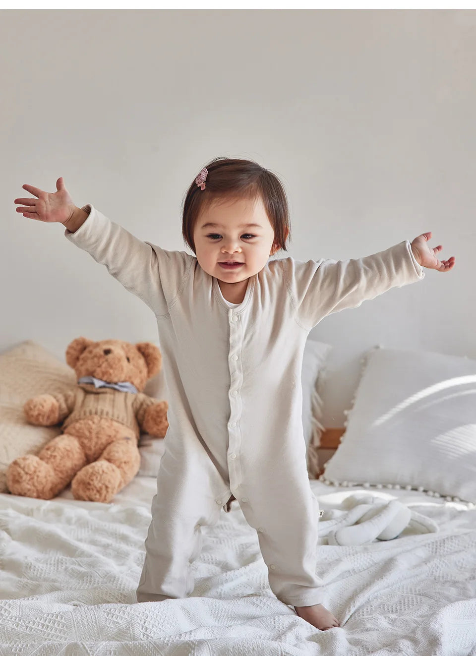 Baby Romper For 3-12Months Spring Thin 1.0Tog Jumpsuit Baby One-Piece Pajamas Soft Split-Leg Sleepwear Easy To Change Diaper