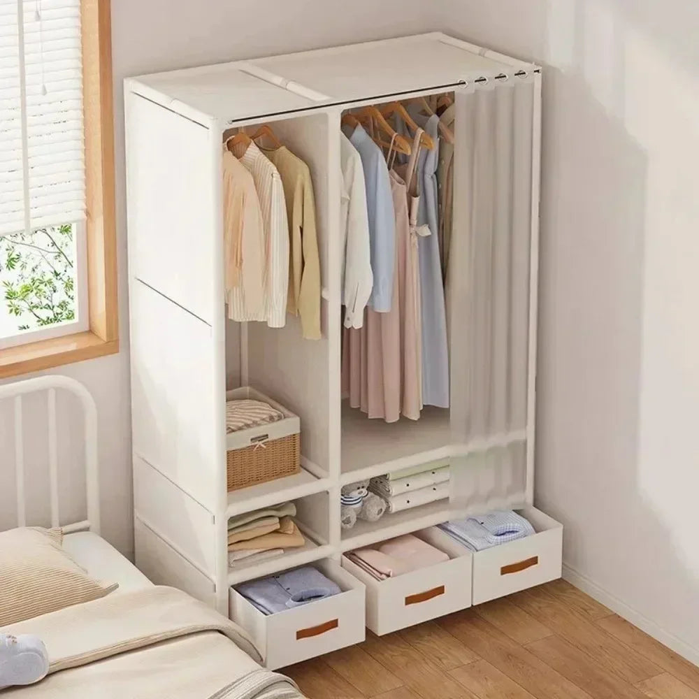 Armoire pour usage domestique, chambre à coucher, armoire en tissu simple et de grande capacité, robuste et durable, rangement anti-poussière, support organisateur de garde-robe