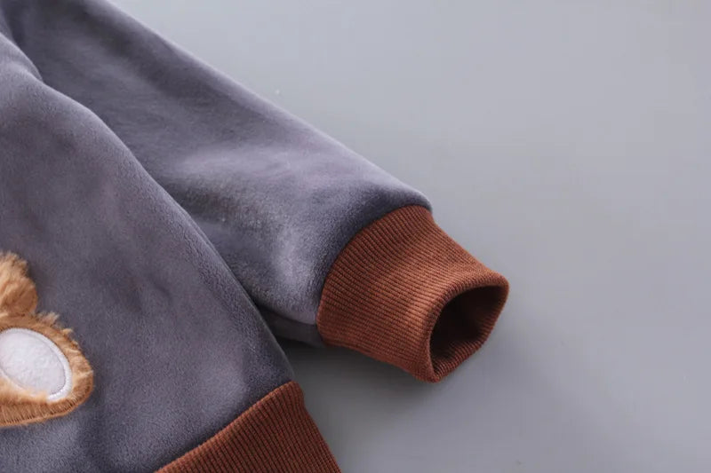 Boys Girls Fleece Sets Winter Warm Suit Children Cartoon Coat Tops Pants 3Piece Baby Hooded Autumn Outfits Kids Fashion Clothes