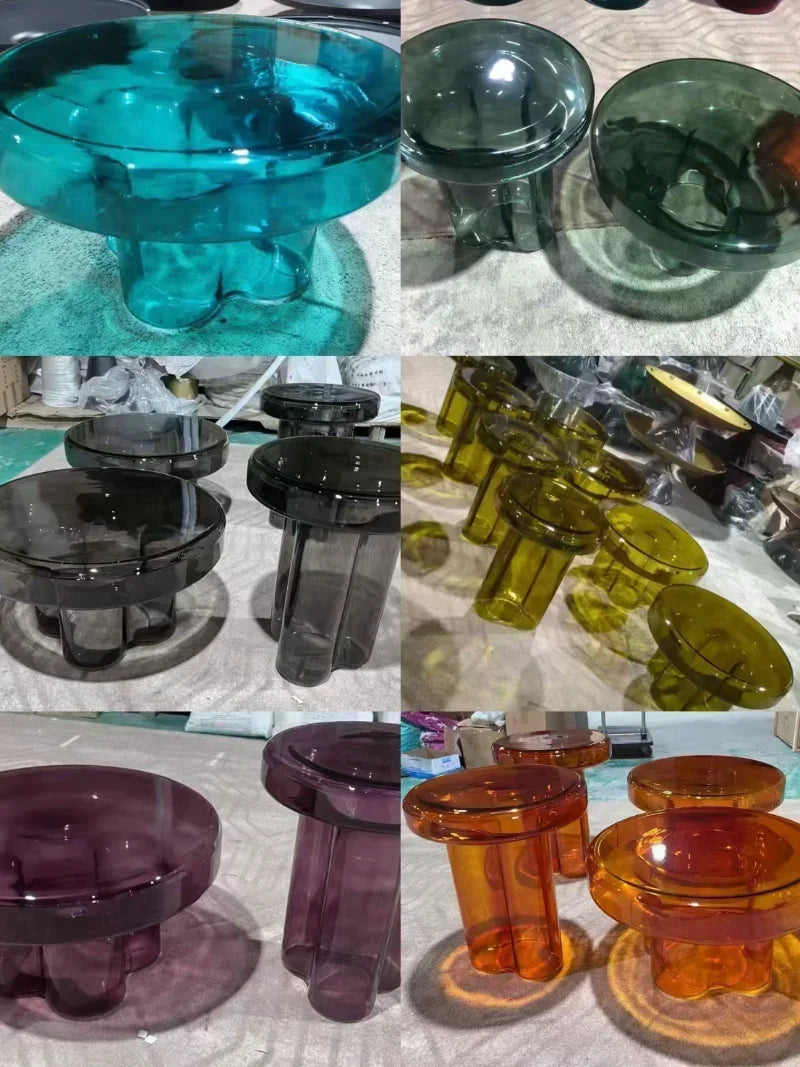 Verre Transparent café moderne rond chevet nordique pétale côté salon meubles créatifs Table ronde