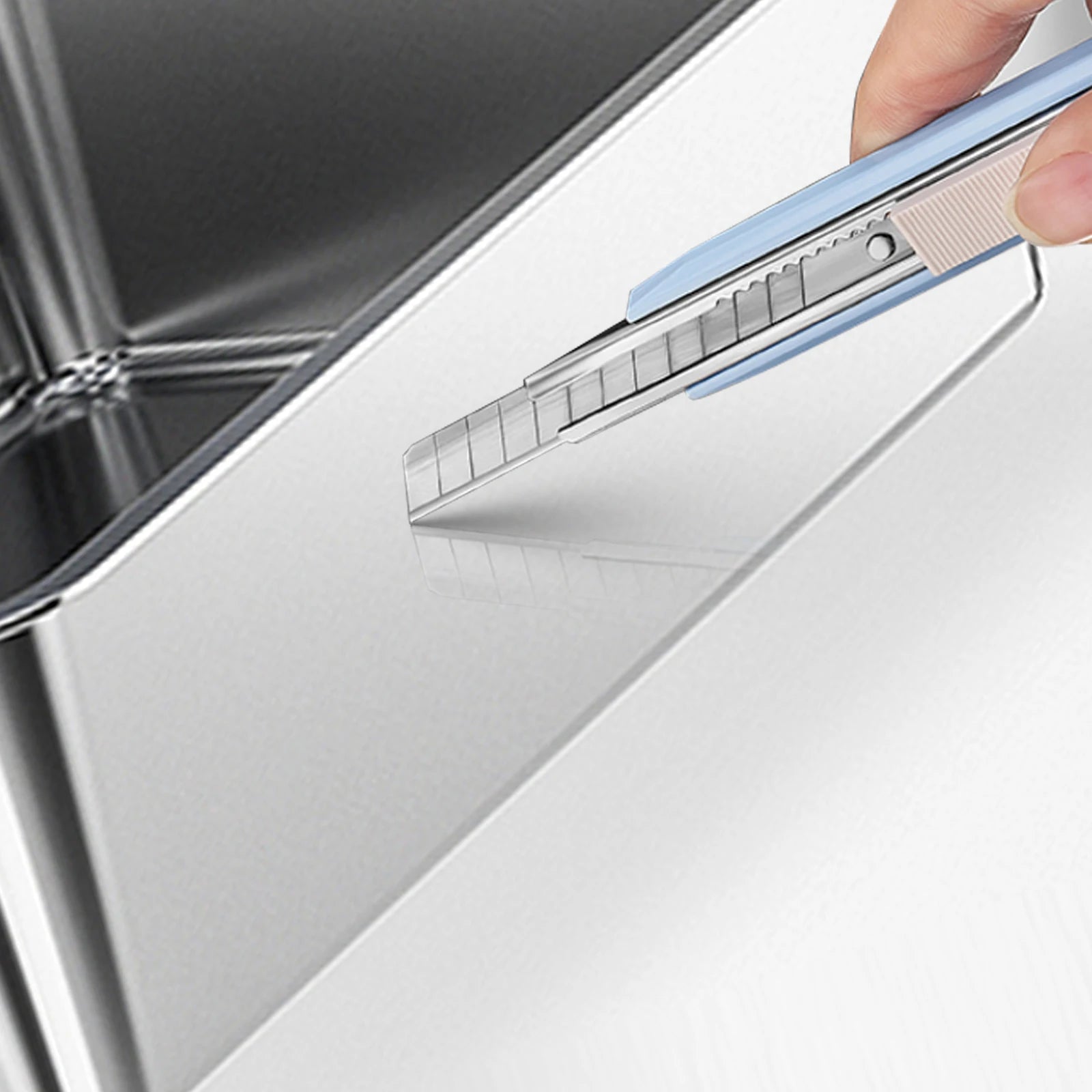 Stainless Steel Litter Box with Lid Anti-Leakage Non Stick Surface XXL Cat Litter Pan w/Scoop & Steps 60x40x39cm