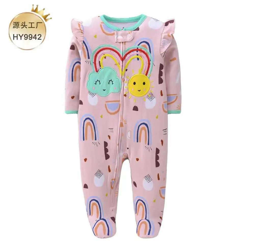 Baby Cotton Rompers Newborn Toddler Baby Boys Girls Pajamas Coveralls Cartoon Animal Dinosaur Strawberry Zipper Jumpsuit