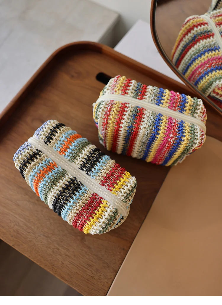 Colorful Knitted Cosmetic Bag Travel-Friendly Handbag Toiletry Pouch Women's Cosmetics & Skincare Organizer On-the-Go Bag-in-Bag