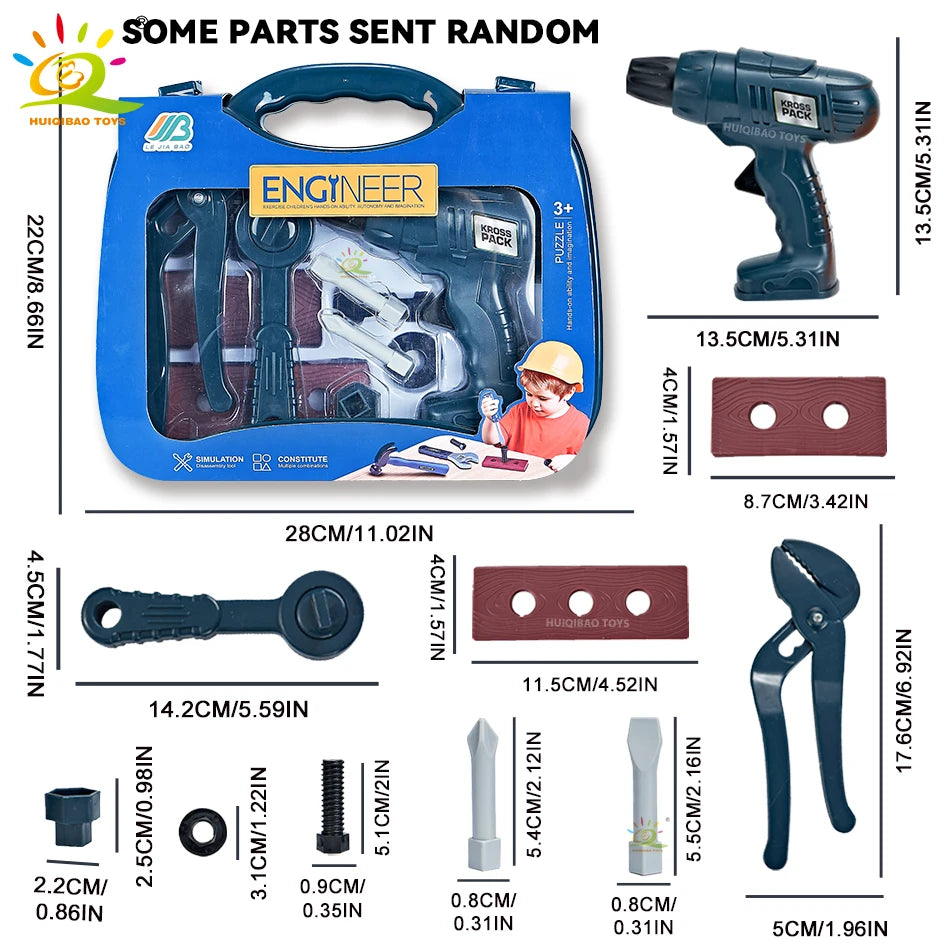 Children's Toolbox Engineer Simulation Repair Tools Drill Saw Screwdriver Pincers Kit Pretend Play House Toys for Kid Gift