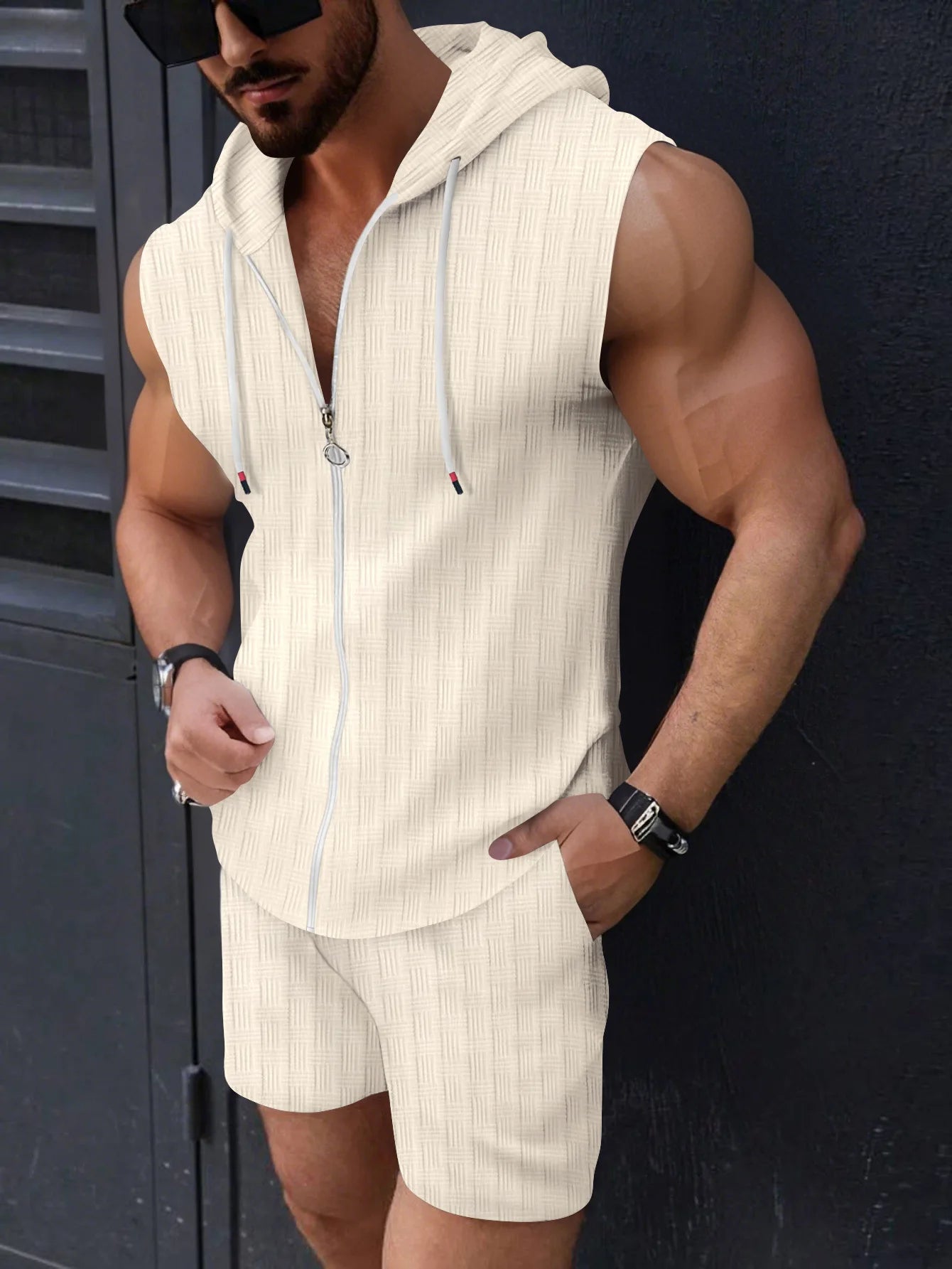 Summer new men's vest set 2025 summer thin sleeveless shorts with hooded zipper cardigan fashion casual two-piece set