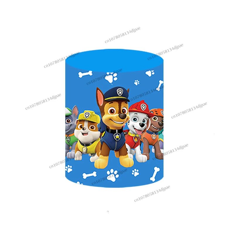 Paw Patrol Background Round Photo Boy Kid Birthday Party Backdrop Blue Runing Hero Dog Cylinder Elastic Cover Decorations Banner