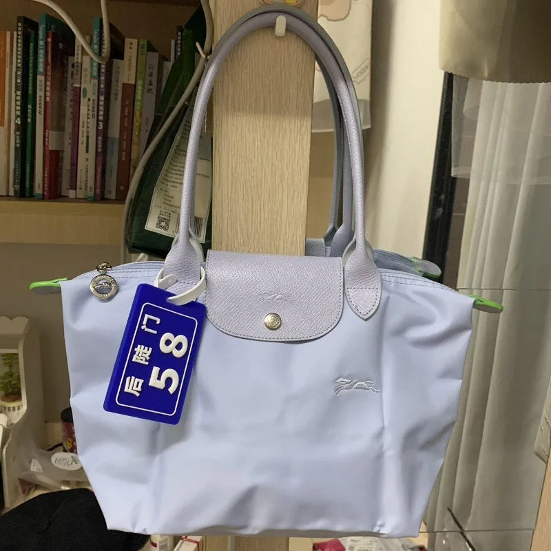 1 Women foldable hobos nylon Handbag Bags Classics Lady Tote Bag embroidered Shoulder Bags short and longchamp handles bags