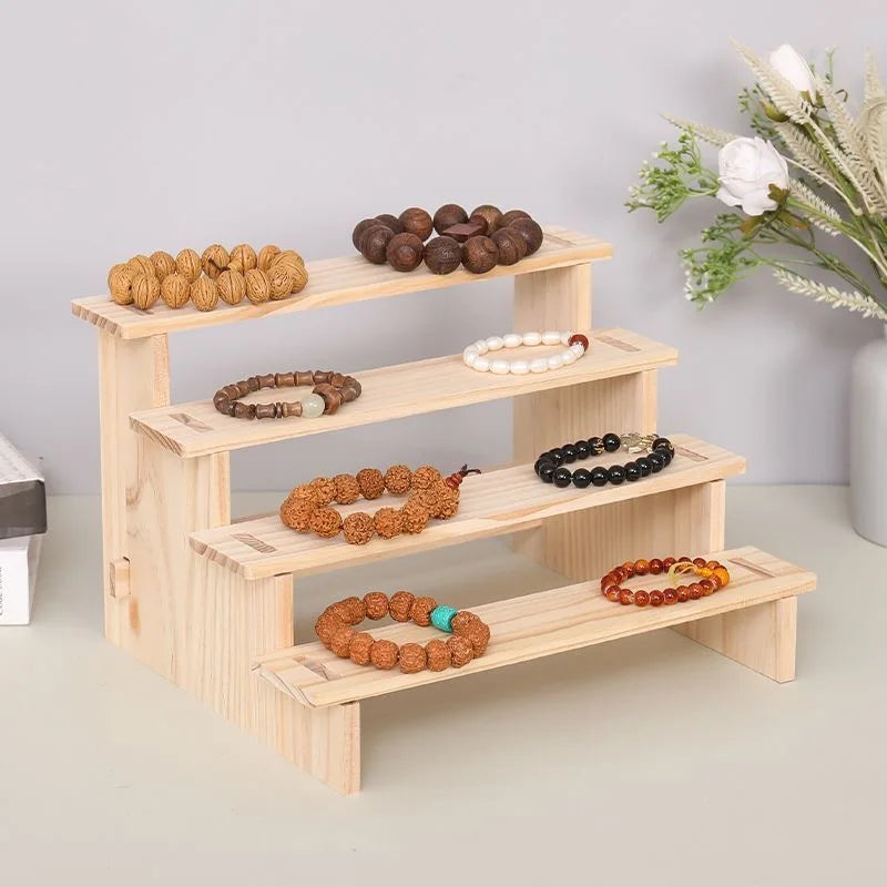 2-5 Tiers Wooden Display Rack Cosmetic Perfume Display Stand Doll Toys Stepped Desk Storage Home Desktop Organization