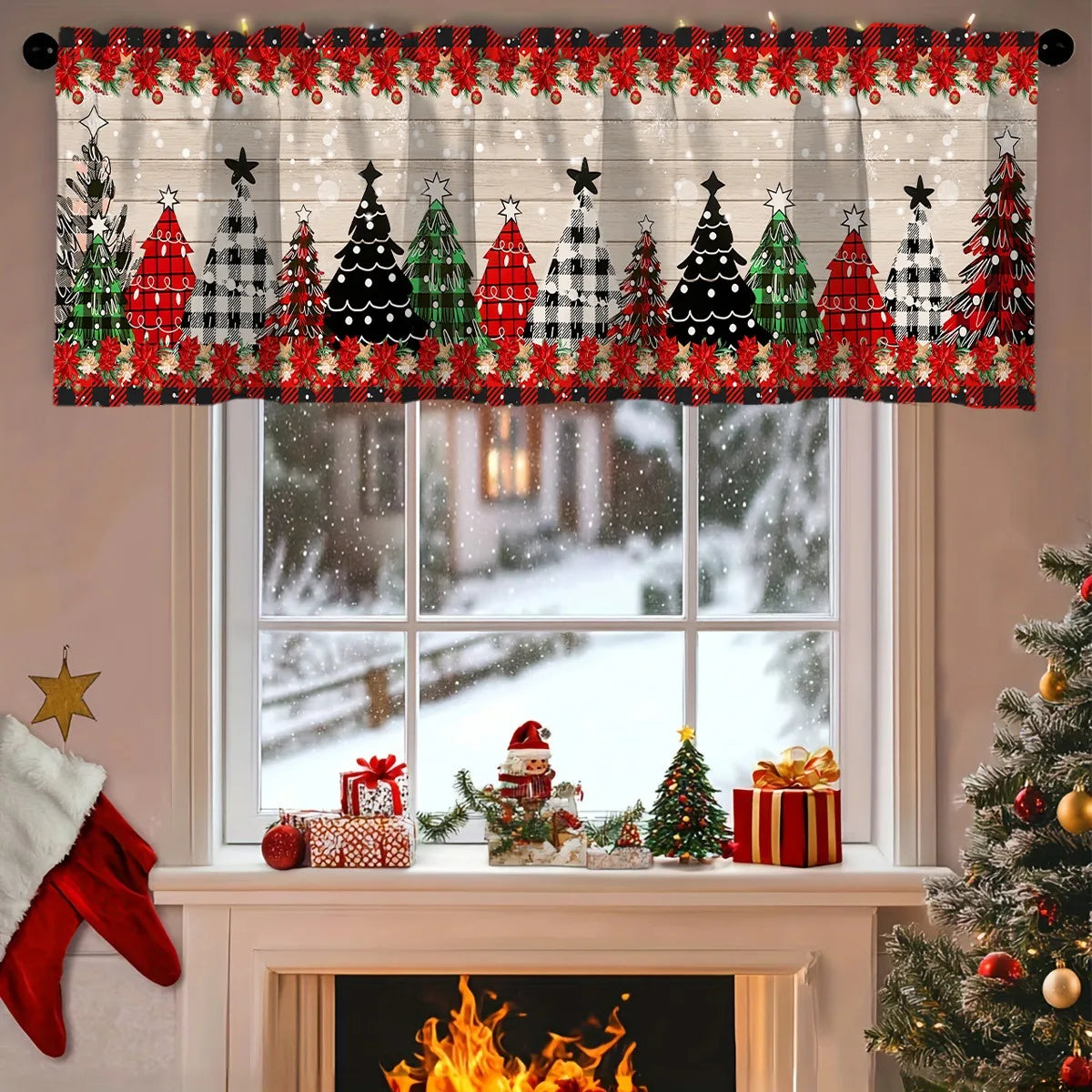Christmas Short Curtains Valances Christmas Decorations for Home 2025 Xmas Ornaments Windows Treatments for Kitchen Bathroom