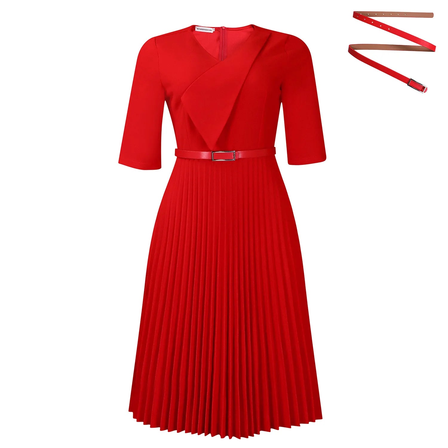 Women's plus Size Pleated Dress V-Neck Solid Color Summer 2025 Fashion Temperament New Design