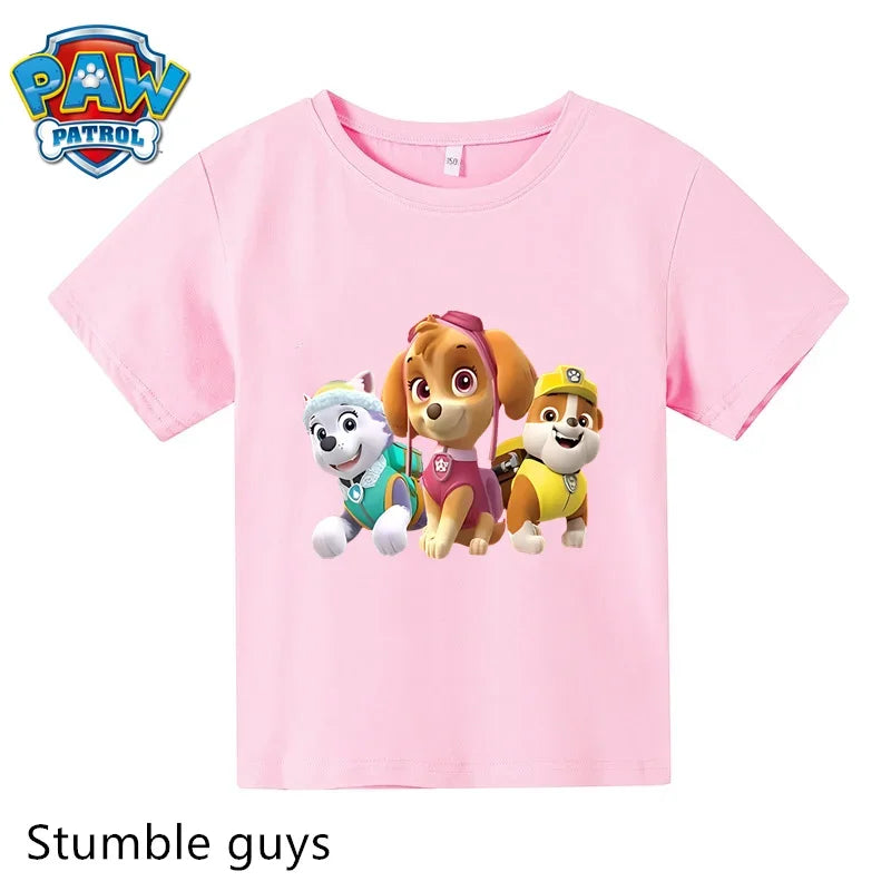 Paw Patrol Children T-shirt Simple Basic Black & White Short Sleeve Anime Cartoon Chase Skye Cute Summer Clothes Birthday Gift