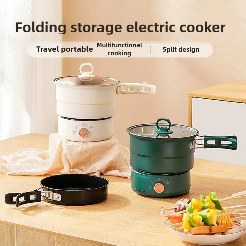 110V/220V Electric Cooker Portable Cooking Pot Foldable Hotpot 1.6L Multi cookers Split Type Rice Cooker Frying Pan Home Travel