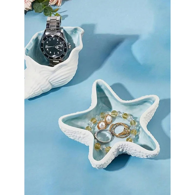 Plateau à bijoux en forme de coquille bleu ciel 1 pièce et bol à clés, un plateau de rangement de bijoux en céramique. Cadeaux d'anniversaire Graduation