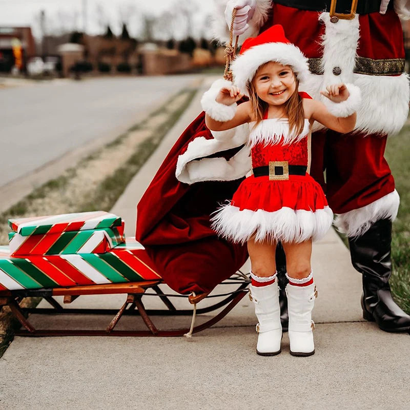 Toddler Baby Girls Christmas Dress Santa Claus Xmas Suit Baby Girl Christmas Outfit Princess Tulle Dresses