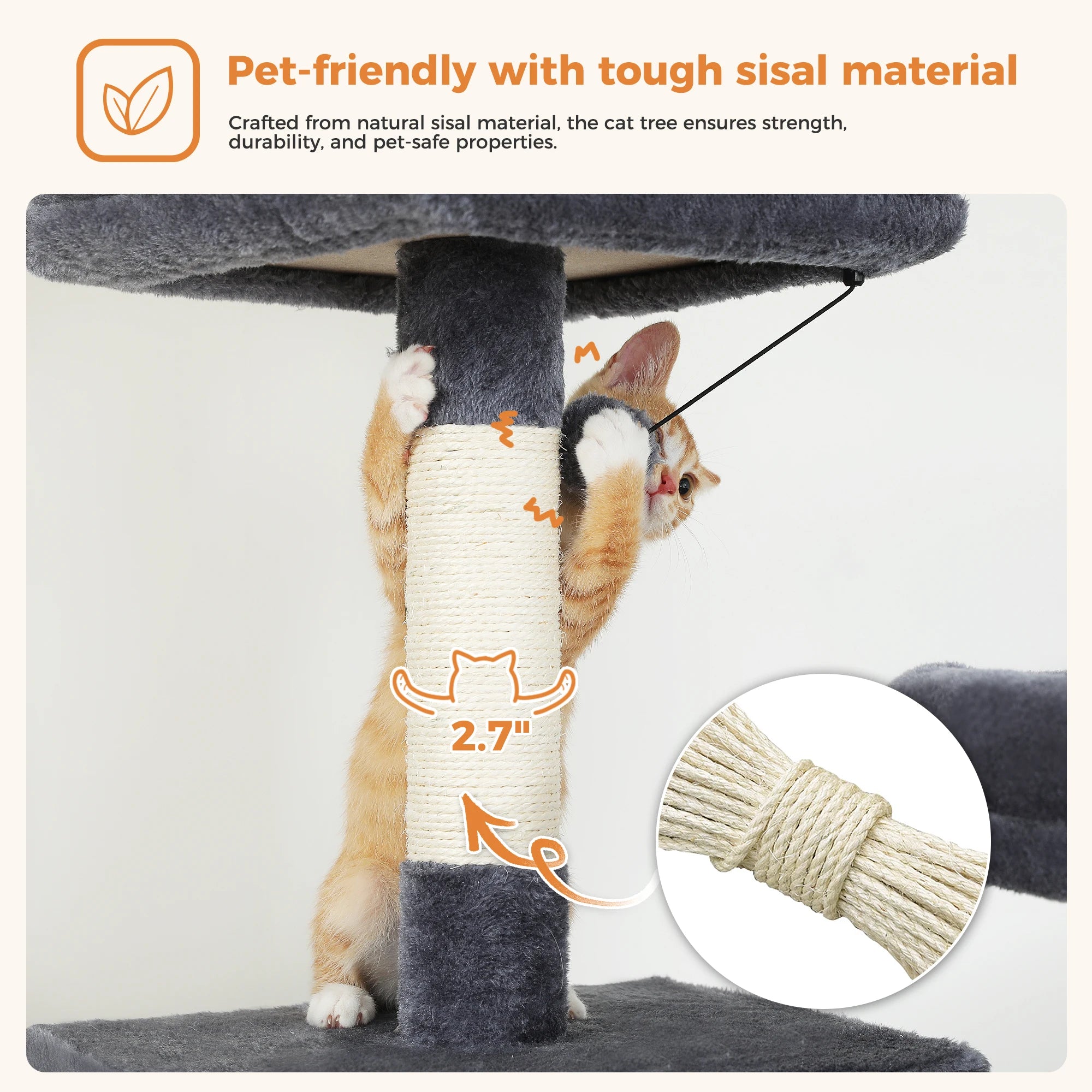 Stable&Safe Multi-Level Cat Tree Tower with Cozy Condo,Scratching Posts&Boards,Perches,Hammock,Pompoms for Active Cats,Cat Toys