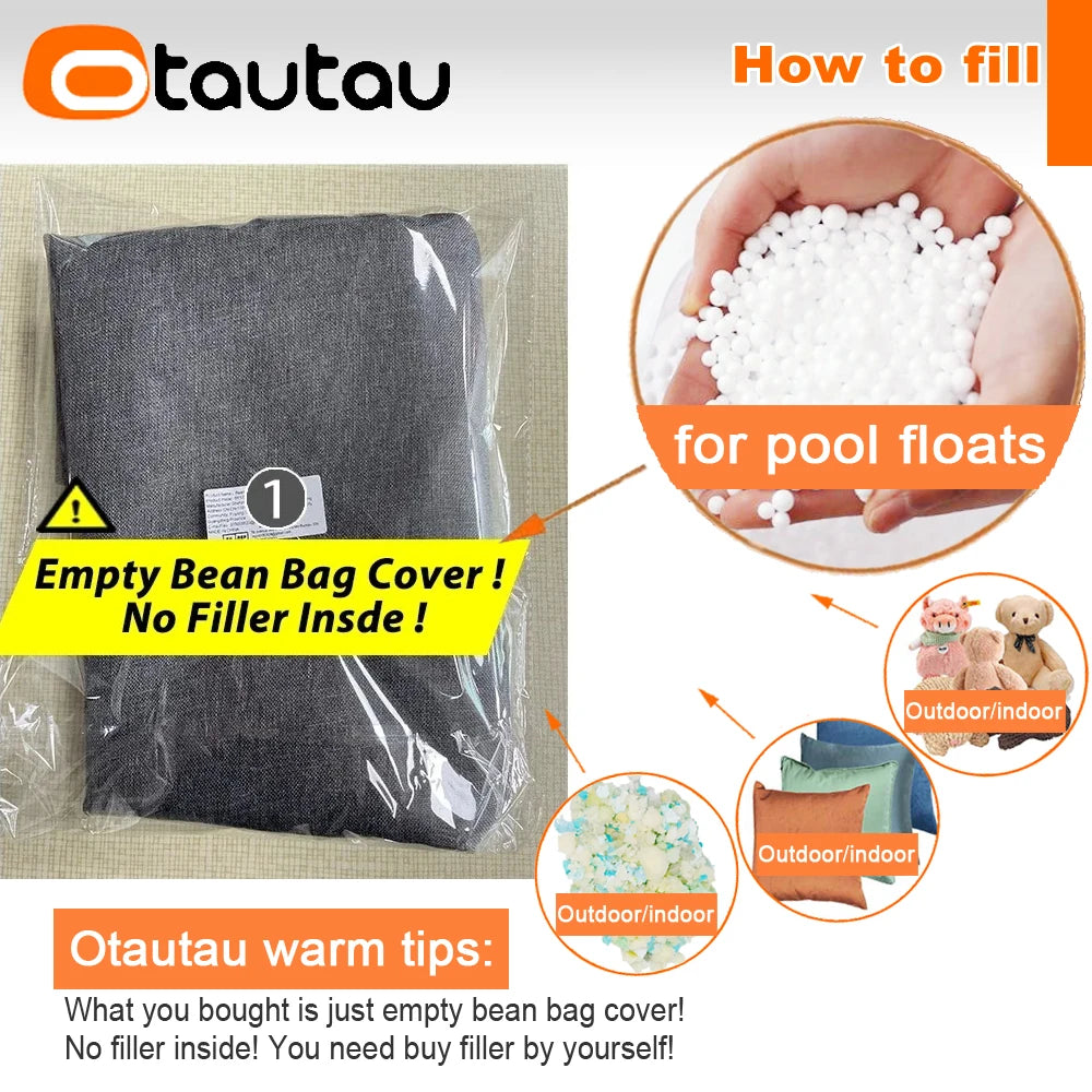 OTAUTAU Outdoor Oxford Bean Bag Lounger Cover Swim Pool Float Sofa Bed Pouf SF508【No Filler!Need To Buy Filler By Yourself !】