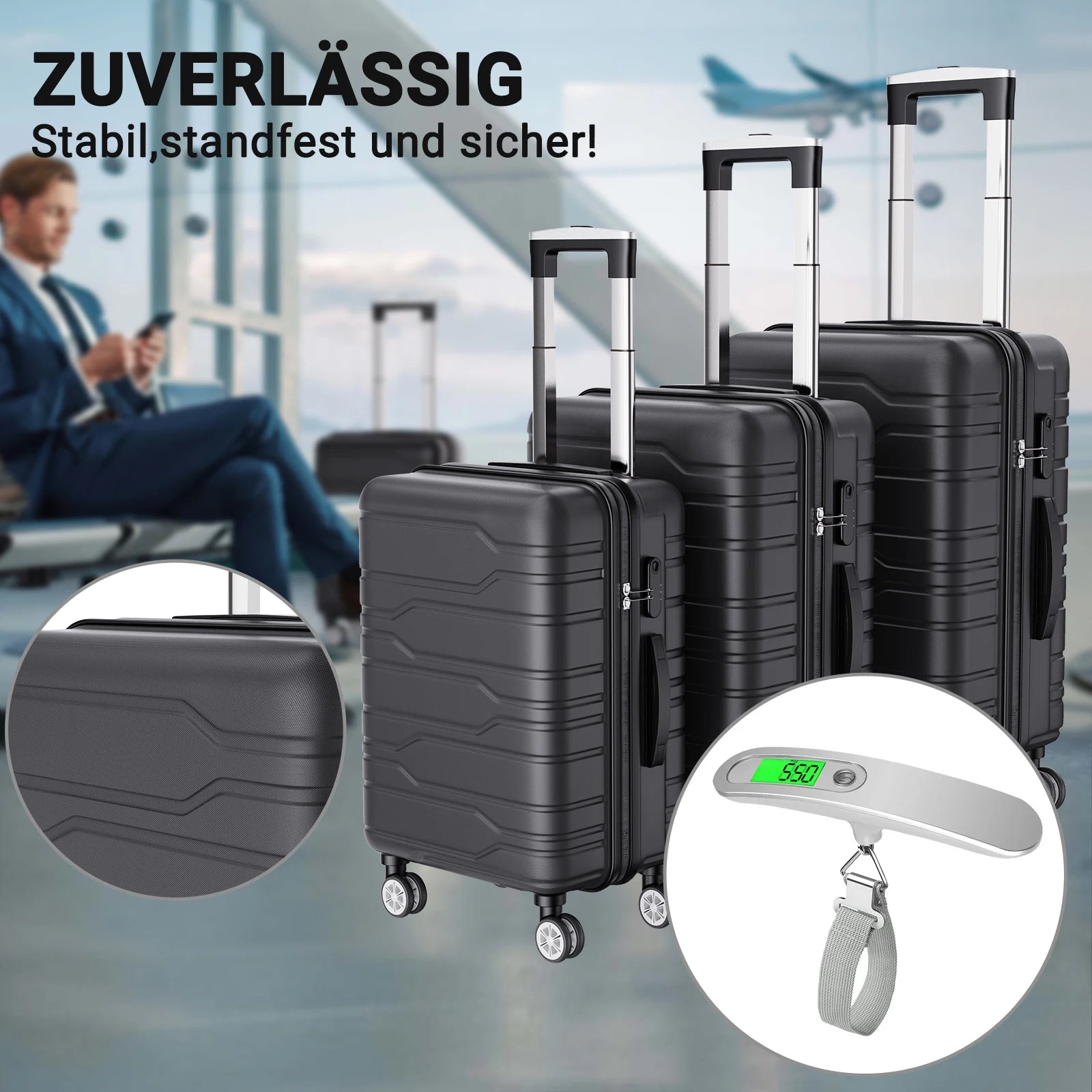 Luggage Set of 3 with Lock, 4 Rolling Spinner Wheels, ABS Lightweight Trolley Travel Suitcase for Hand Luggage Business Trip
