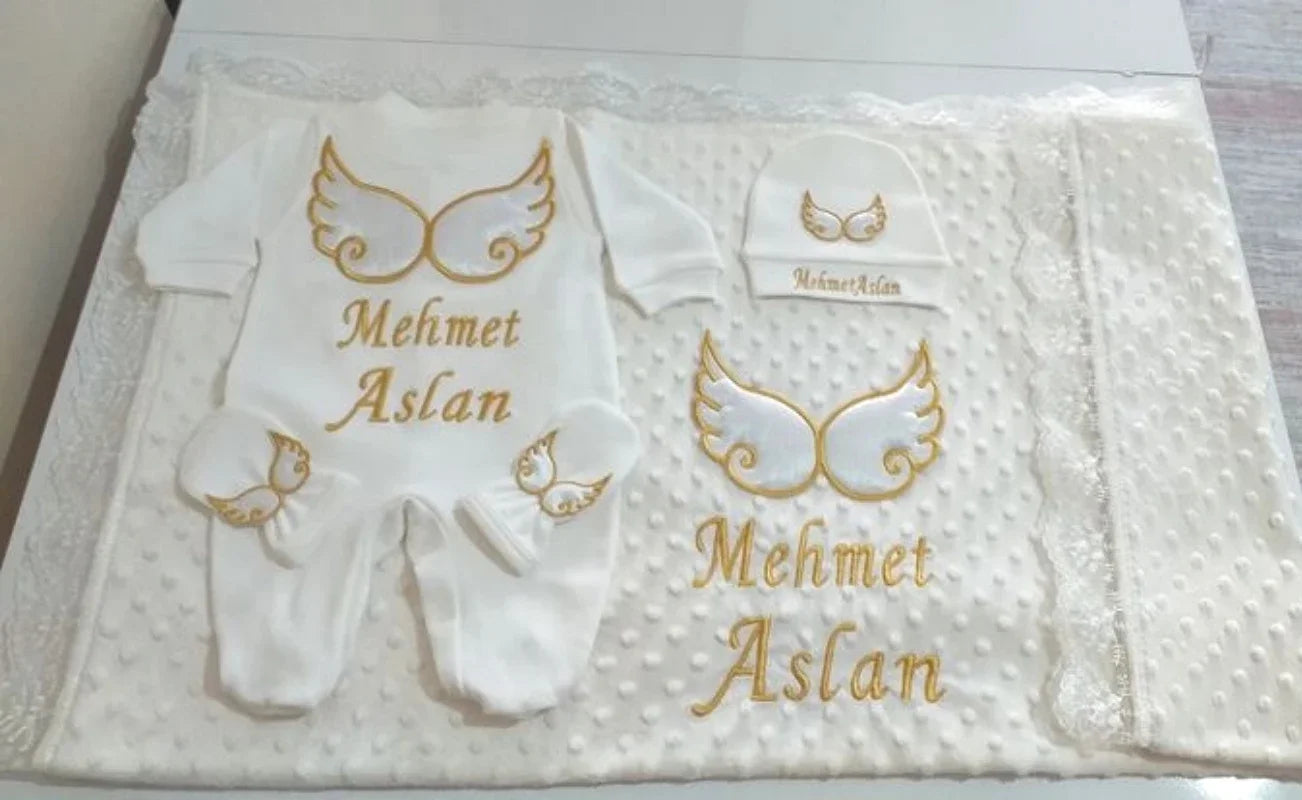 Customized Baby Name Newborn Pink Crown Jewels Gift Set 3pcs Outfits Pajamas Receiving Blanket Welcome Home Ceremonial dress