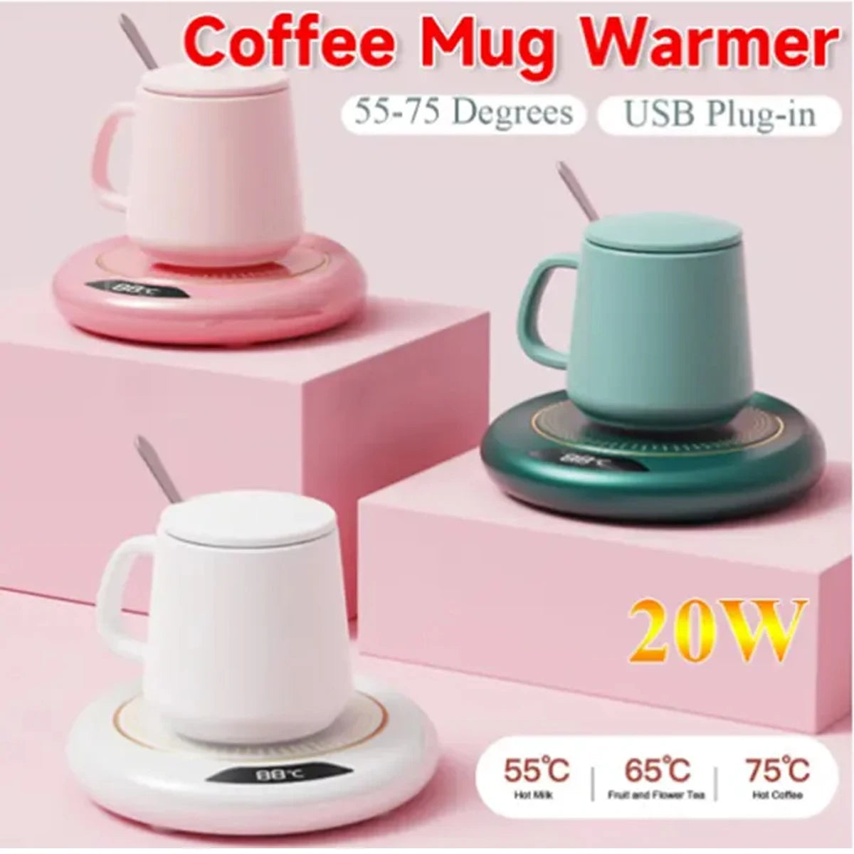 1PC Thermostatic Heating Coaster USB Home Heating Coaster 3-speed Adjustment Heating 55 Degrees Constant Temperature