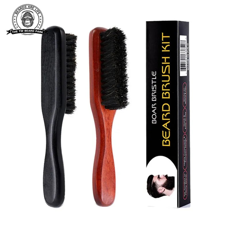 1pc Brosse de toilettage de barbe Manche en bois Poils de sanglier Lisse et favorise la croissance de la barbe