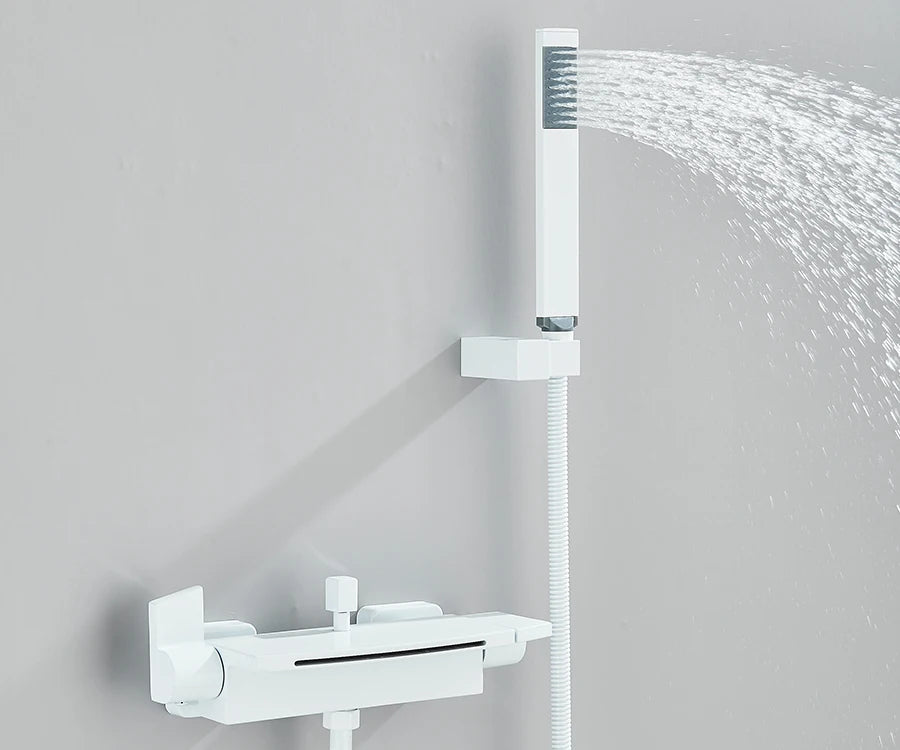 حنفيات دش حوض الاستحمام ذات الشلال الأسود، حنفية خلاط دش مثبتة على الحائط، حنفية دش حمام ساخن وبارد، BaRobinet Baignoire