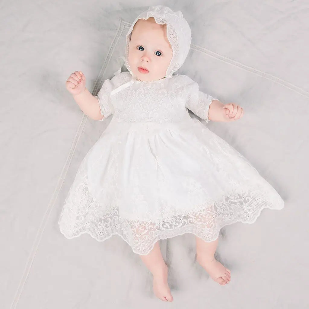 0-2 Years Children Lengthen Lace Christening Dress Baby Girls Infant Toddler Wedding Dress Little Girls White  Baptism Dress