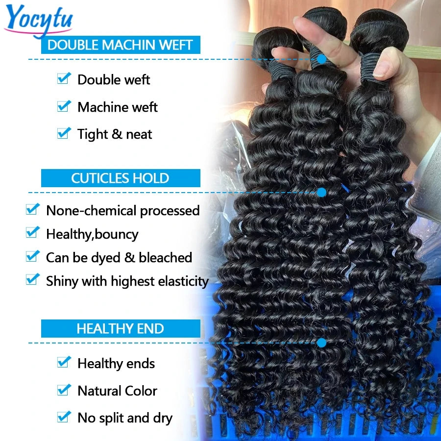 Deep Wave Human Hair Bundles 24 24 24 Inch Bundles 100% Human Hair YOCYTU Brazilian Bundles Raw Hair 100% Human Hair For Women