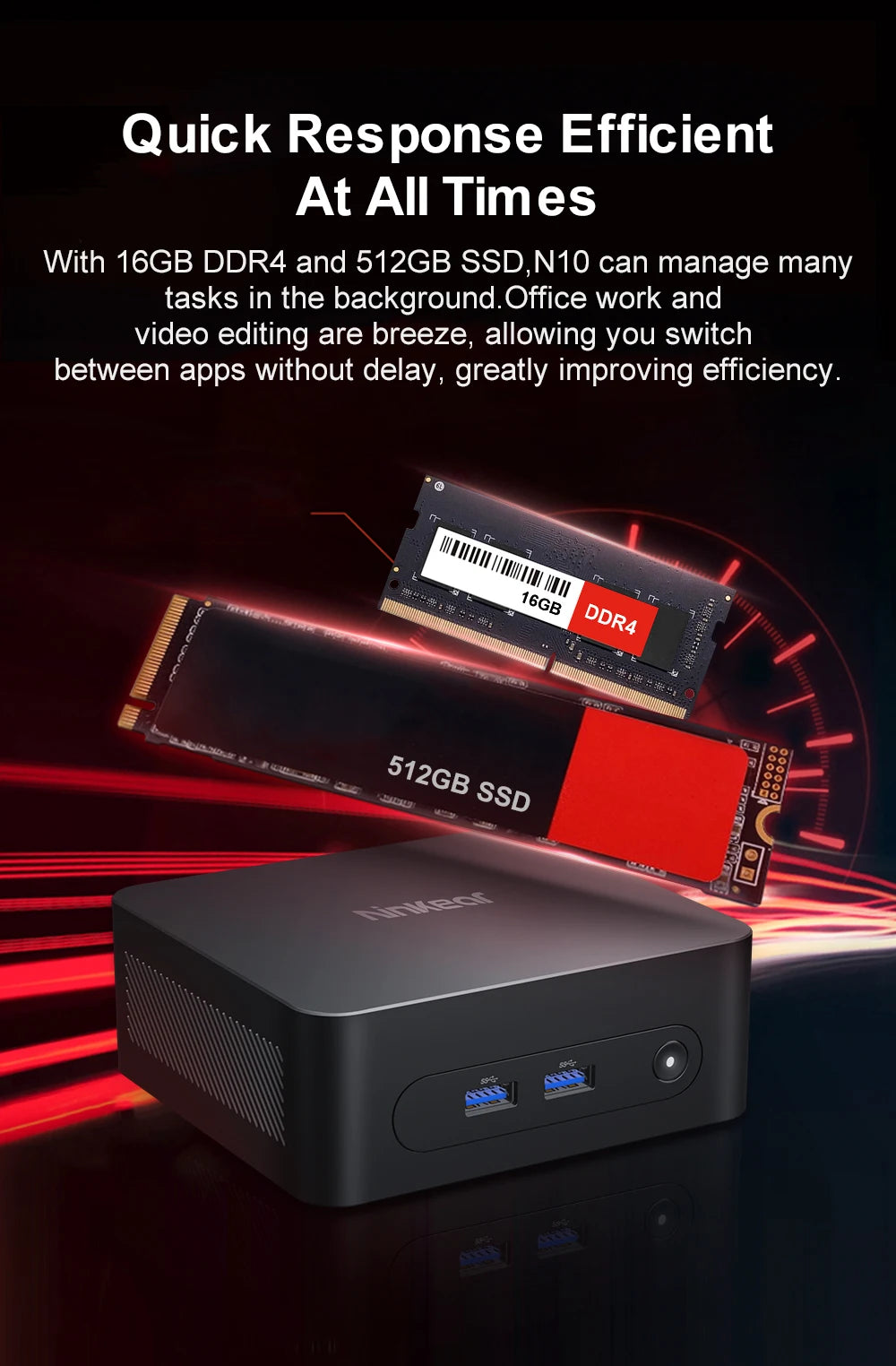 Ninkear N10 Mini PC Intel N100 up to 3.4GHz 16GB 512GB 2.4G+5G WIFI HDMI 2.0*2 Support dual-screen WIindows 11 Desktop computer