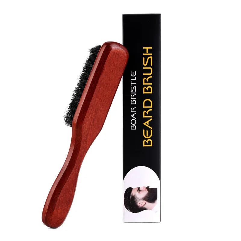 1pc Brosse de toilettage de barbe Manche en bois Poils de sanglier Lisse et favorise la croissance de la barbe